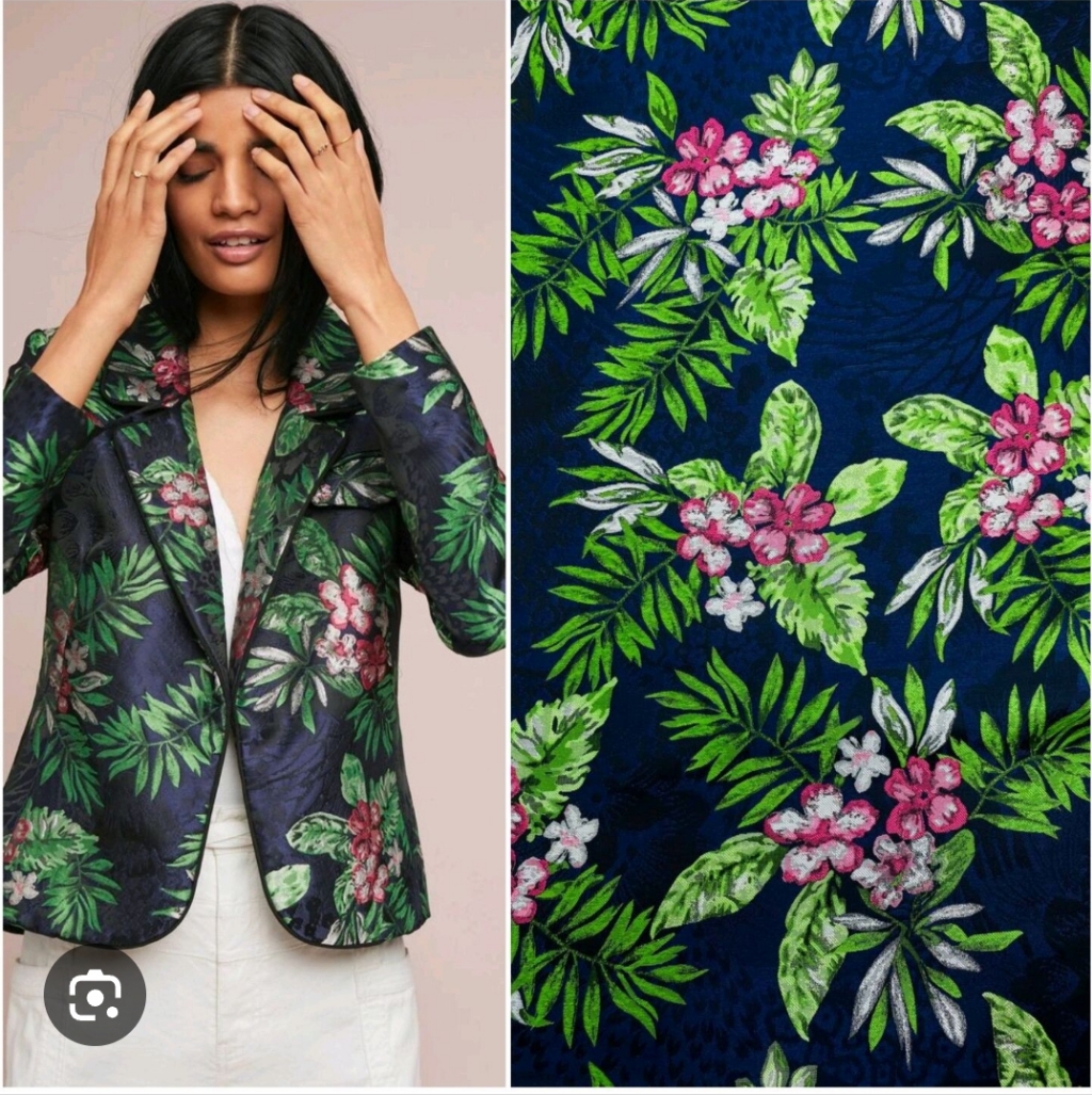 Patbo Navy Jaqcard Floral Women's Blazer